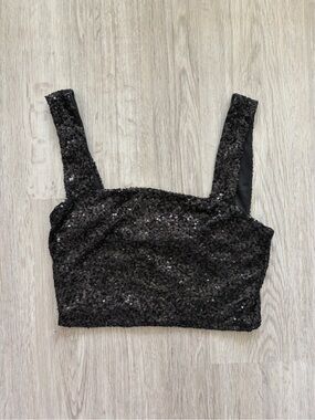 Black Sequin Crop Top with Wide Straps